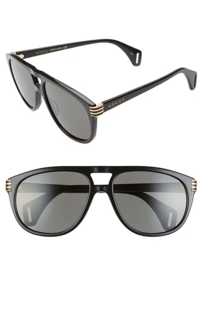 Shop Gucci 60mm Aviator Sunglasses In Shiny Black