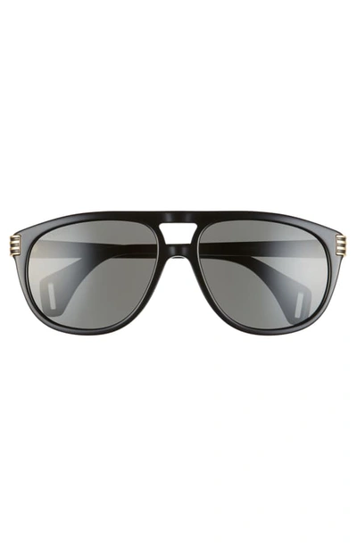 Shop Gucci 60mm Aviator Sunglasses In Shiny Black