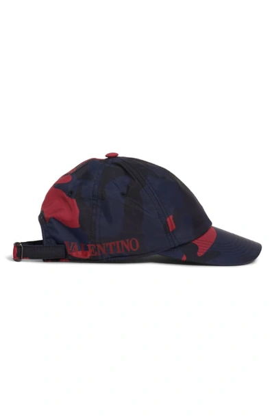 Shop Valentino Camo Baseball Cap In Marine/ Scarlet