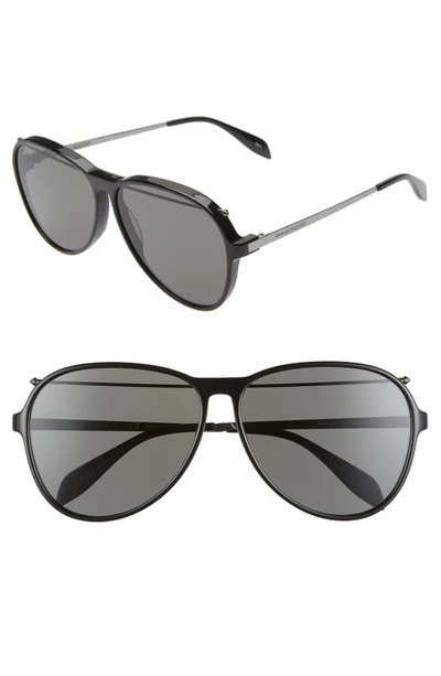 Shop Alexander Mcqueen 61mm Gradient Aviator Sunglasses In Shiny Black