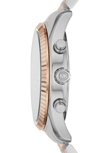 Shop Michael Michael Kors Lexington Chronograph Bracelet Watch, 44mm In Silver/ Black/ Rose Gold
