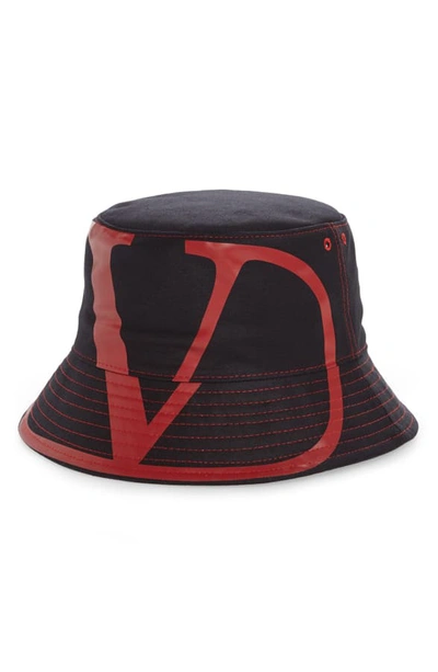 Shop Valentino Vltn Bucket Hat - Blue In Navy/ Red