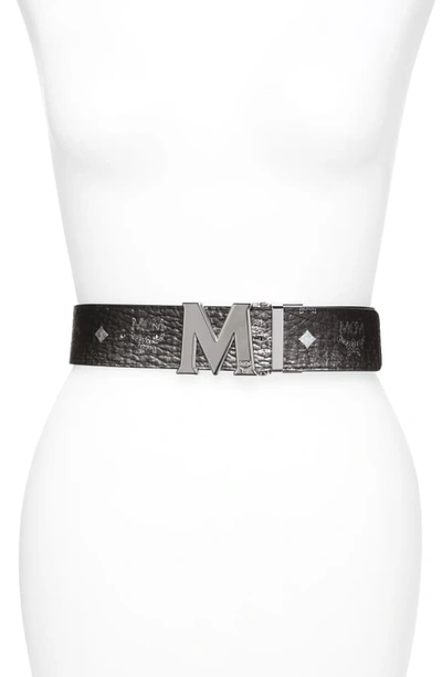 MCM Claus Reversible Silver Buckle Belt in White