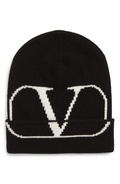 Shop Valentino V-logo Wool & Cashmere Knit Cap In Black/ Ivory