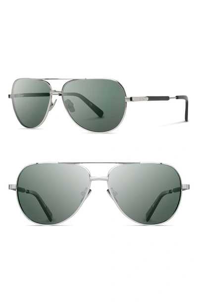 Shop Shwood 'redmond' 53mm Titanium & Wood Aviator Sunglasses In Silver/ Ebony/ Grey
