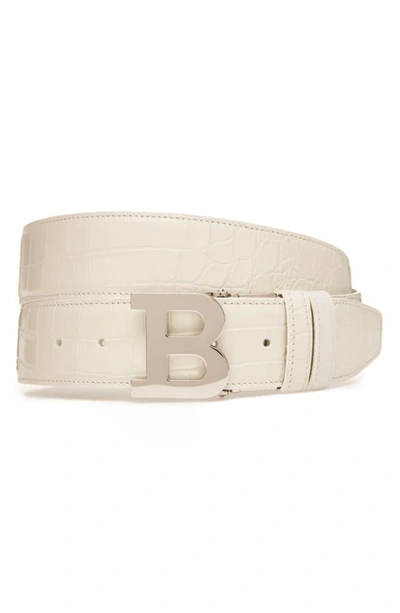 Shop Bally B Buckle Embossed Leather Belt In White