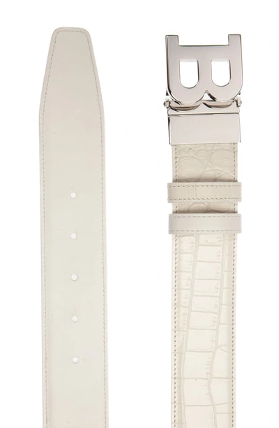 Shop Bally B Buckle Embossed Leather Belt In White