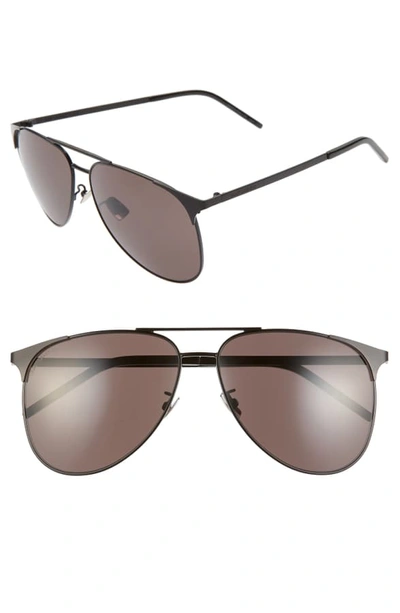 Shop Saint Laurent 61mm Aviator Sunglasses In Semi Matte Black