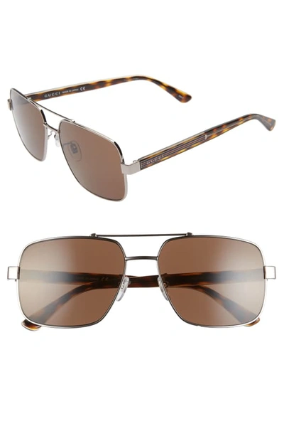 Shop Gucci 60mm Navigator Sunglasses In Shiny Ruthenium