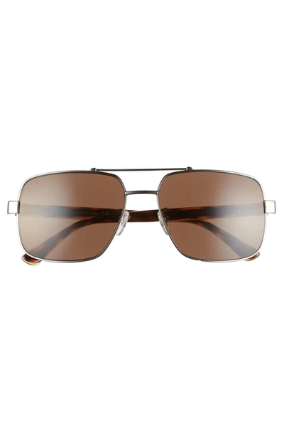 Shop Gucci 60mm Navigator Sunglasses In Shiny Ruthenium