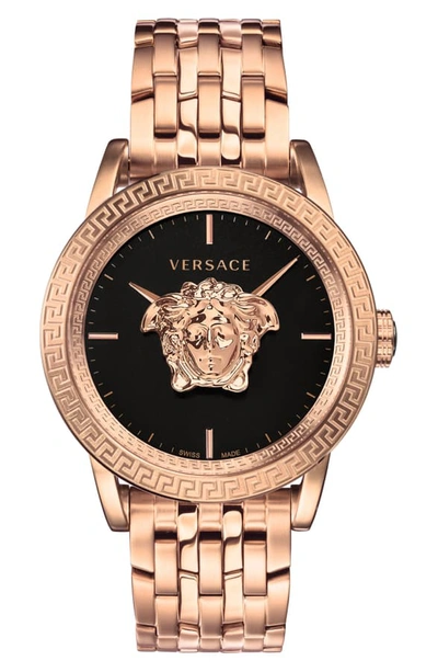 Shop Versace Palazzo Empire Bracelet Watch, 43mm In Rose Gold/ Black/ Rose Gold