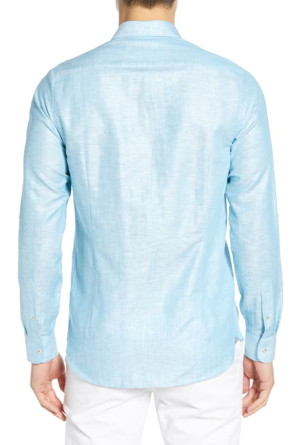 Ted Baker Emuu Slim Fit Linen Shirt In Turquoise | ModeSens