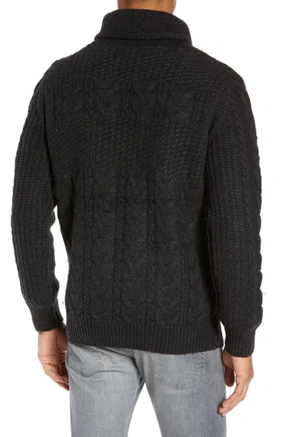 Schott Cable Knit Wool Blend Fisherman Sweater In Heather Black | ModeSens