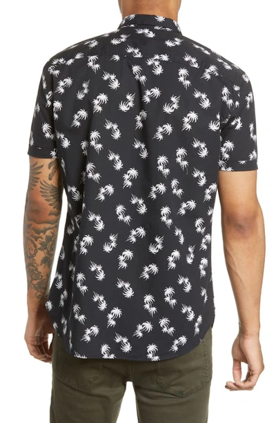 Shop John Varvatos Jasper Regular Fit Palm Print Short Sleeve Button-up Shirt In Black/ White