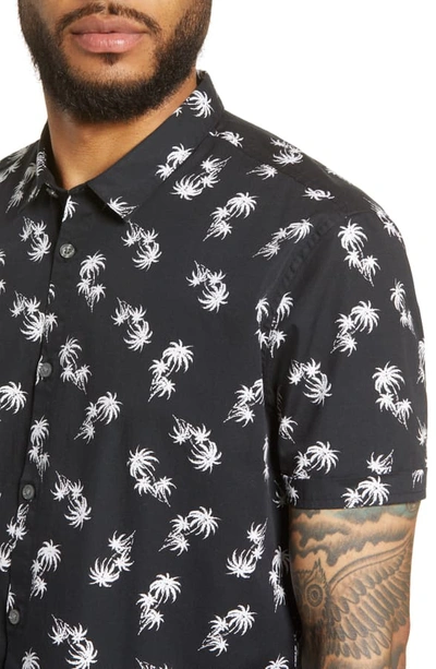 Shop John Varvatos Jasper Regular Fit Palm Print Short Sleeve Button-up Shirt In Black/ White