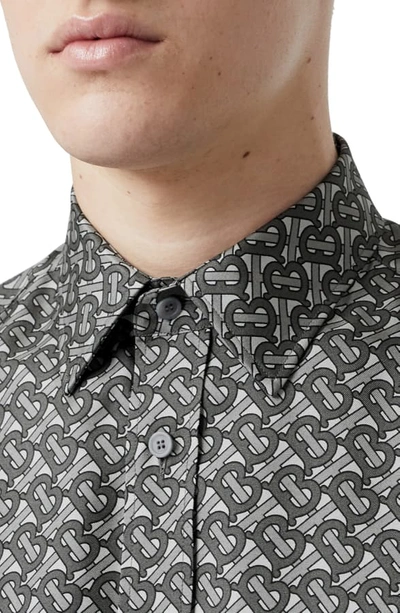 Shop Burberry Monogram Silk Button-up Shirt In Mid Grey