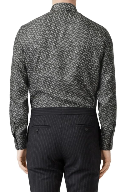 Shop Burberry Monogram Silk Button-up Shirt In Mid Grey