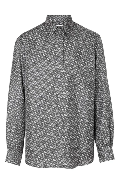 Shop Burberry Monogram Silk Button-up Shirt In Mid Grey