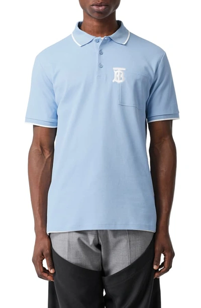 Shop Burberry Crewe Pique Polo In Pale Blue