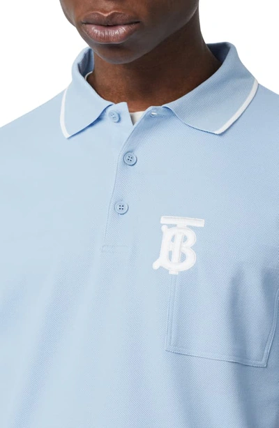 Shop Burberry Crewe Pique Polo In Pale Blue