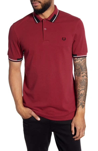 Fred Perry Abstract Collar Short Sleeve Pique Polo In Maroon | ModeSens