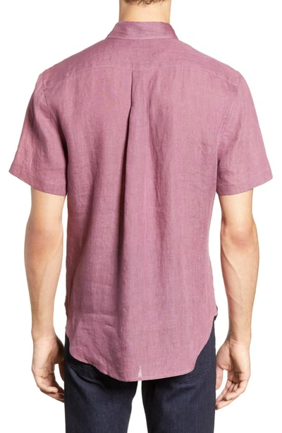Shop Vince Short Sleeve Slim Fit Linen Sport Shirt In Syrah