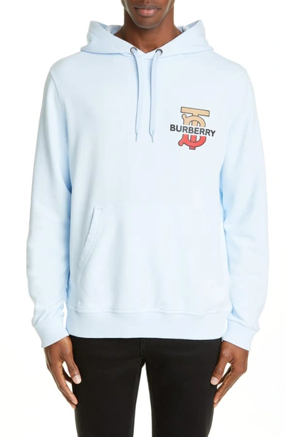 Shop Burberry Harvey Logo Hooded Sweatshirt In Pale Blue