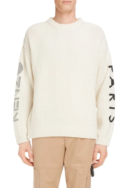 Shop Kenzo Paris Oversize Wool Blend Crewneck Sweater In Ecru
