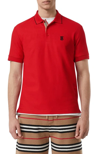 Shop Burberry Walton Icon Stripe Short Sleeve Pique Polo In Bright Red