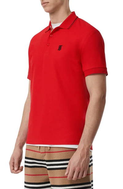 Shop Burberry Walton Icon Stripe Short Sleeve Pique Polo In Bright Red
