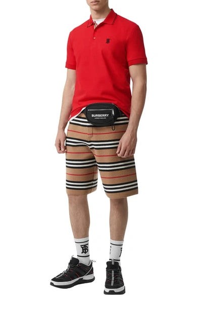 Shop Burberry Walton Icon Stripe Short Sleeve Pique Polo In Bright Red