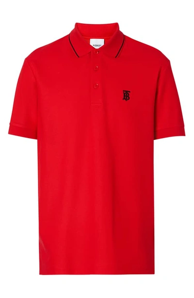 Shop Burberry Walton Icon Stripe Short Sleeve Pique Polo In Bright Red