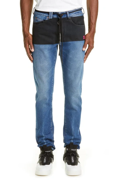 Shop Off-white Slim Fit Jeans In Dark Blue Fuchsia