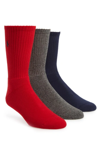 Shop Polo Ralph Lauren 3-pack Crew Socks In Red Multi