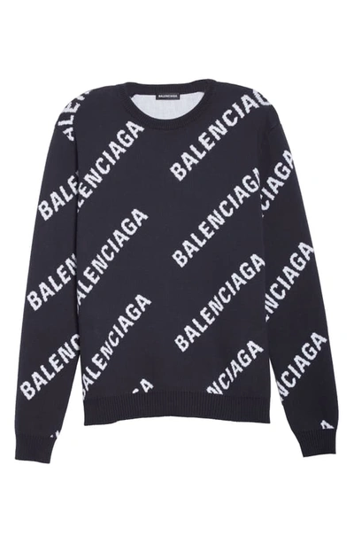 Shop Balenciaga Logo Sweater In Navy White