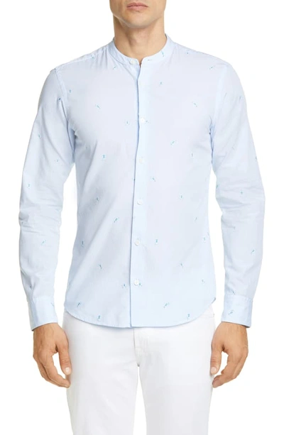 Shop Z Zegna Tennis Stripe Band Collar Extra Slim Fit Shirt In Light Blue