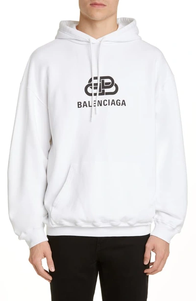 Shop Balenciaga Bb Logo Graphic Hoodie In Off White