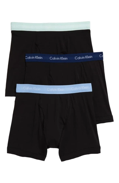Shop Calvin Klein 3-pack Boxer Briefs In Black W/ Wedgewood