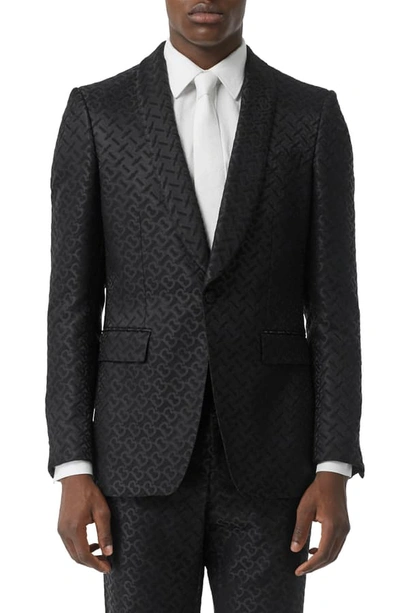 Shop Burberry Monogram Jacquard Shawl Collar Wool & Silk Blend Suit Jacket In Black