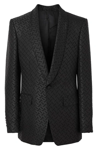 Shop Burberry Monogram Jacquard Shawl Collar Wool & Silk Blend Suit Jacket In Black