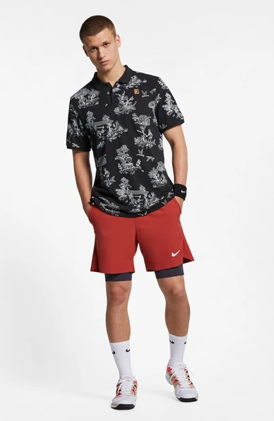 Shop Nike Court Toile Regular Fit Pique Polo In Black/ White