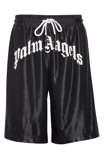 Shop Palm Angels Logo Mesh Shorts In Black White