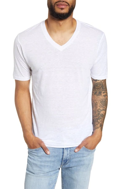 Shop Goodlife V-neck Linen T-shirt In White