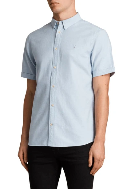 Shop Allsaints Huntington Slim Fit Short Sleeve Shirt In Light Blue