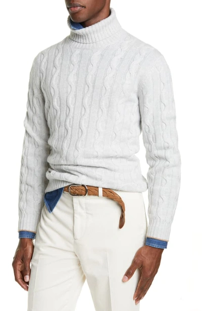 Shop Brunello Cucinelli Cable Knit Cashmere Turtleneck Sweater In Fog