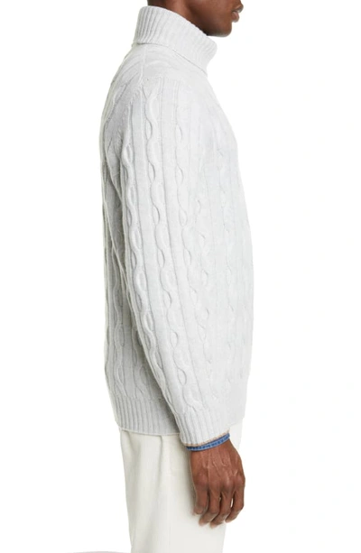 Shop Brunello Cucinelli Cable Knit Cashmere Turtleneck Sweater In Fog