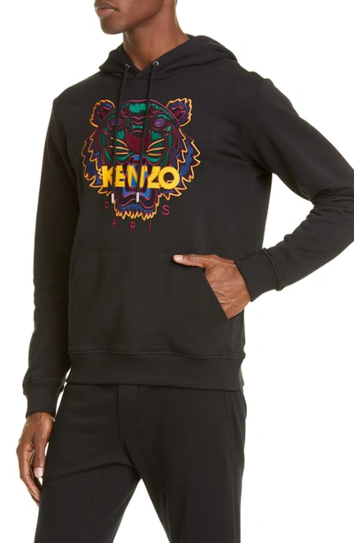 Shop Kenzo Classic Tiger Embroidered Hooded Sweatshirt In Black