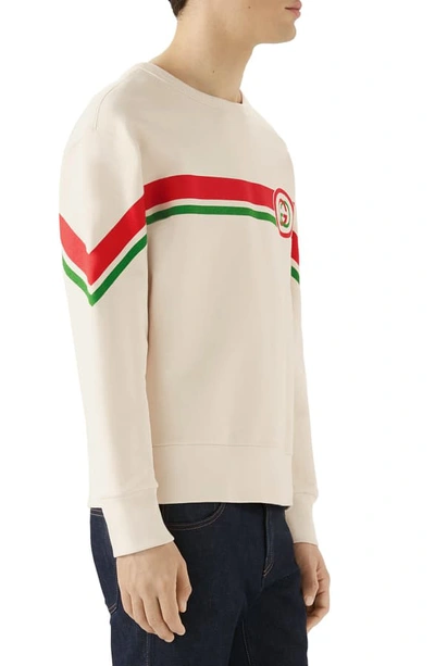 Shop Gucci Interlocking-g Logo Stripe Cotton Sweatshirt In Natural