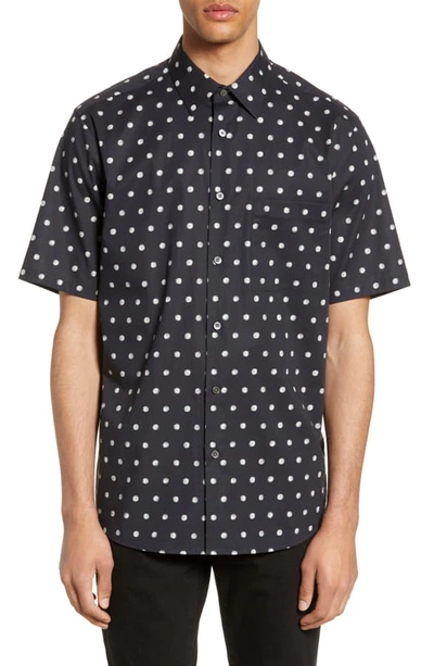 Shop Theory Menlo Slim Fit Short Sleeve Polka Dot Button-up Shirt In Eclipse Multi