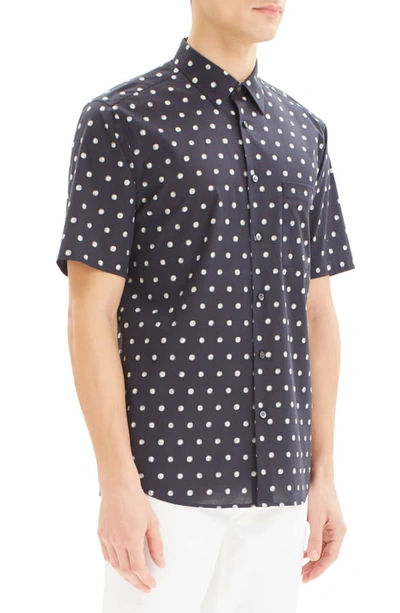Shop Theory Menlo Slim Fit Short Sleeve Polka Dot Button-up Shirt In Eclipse Multi